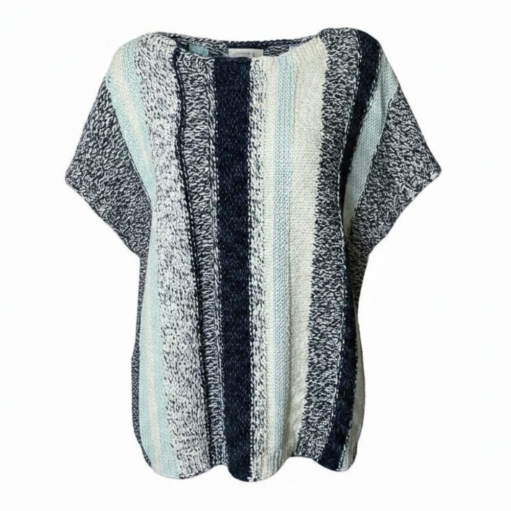 J. Jill Sweater Short Cap Sleeve Cotton Blend Knit Stripe Sweater Size 1X Costal - Picture 1 of 11